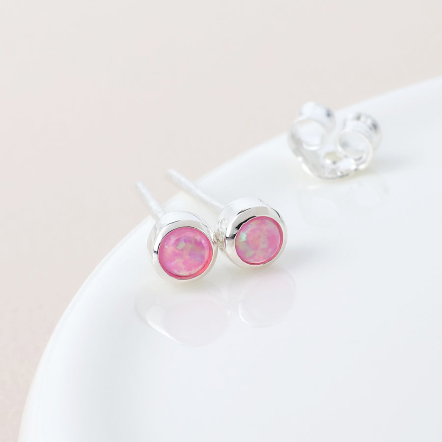 Sterling Silver Tiny Pink Opal Stud Earrings