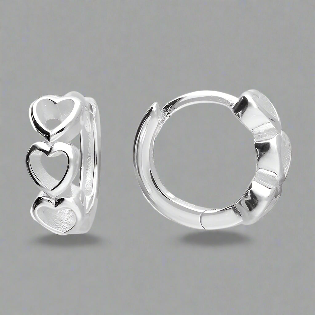 Sterling Silver Trio Heart Huggie Earrings