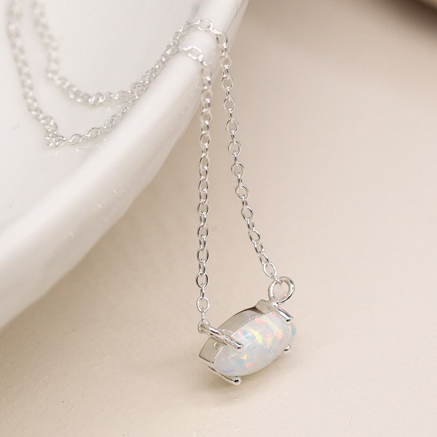 POM Sterling Silver Marquis Opal Necklace