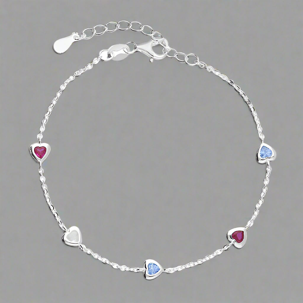 Sterling Silver Multicolour CZ Heart Bracelet
