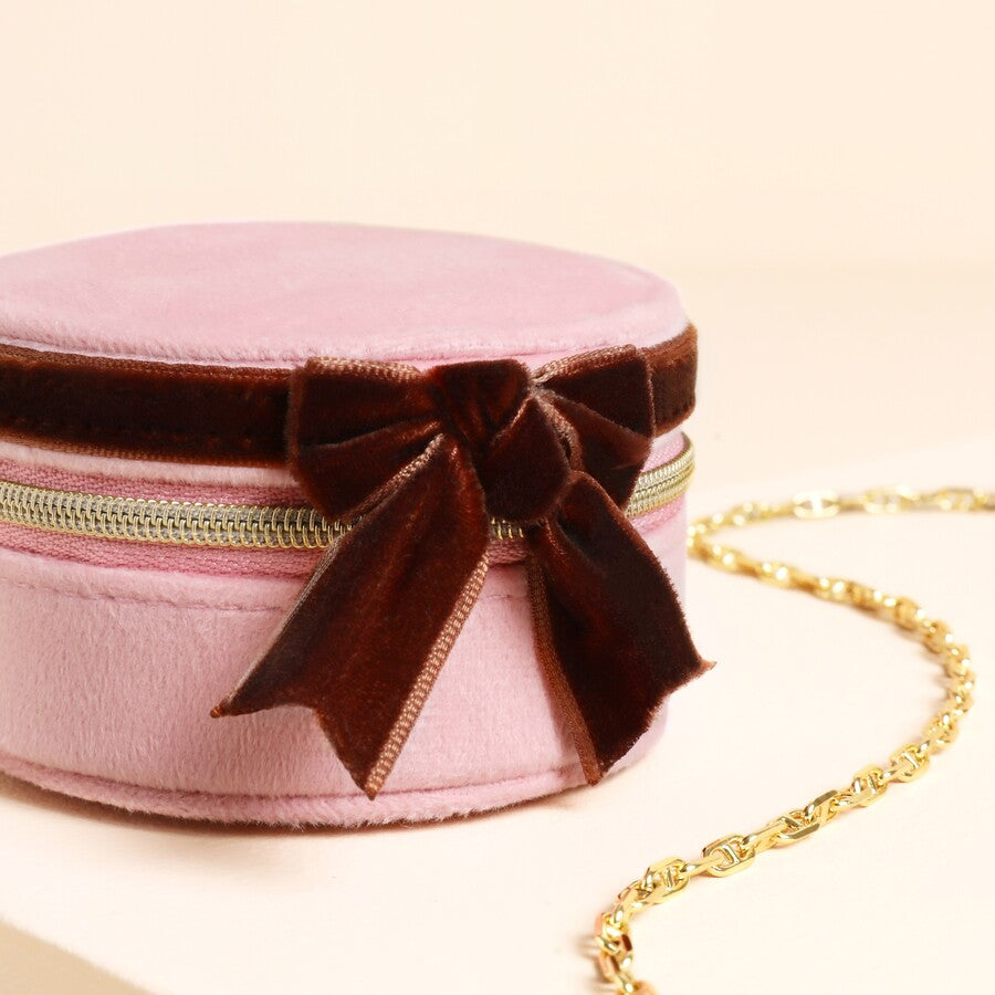 Lisa Angel Pink & Burgundy Bow Round Jewellery Box