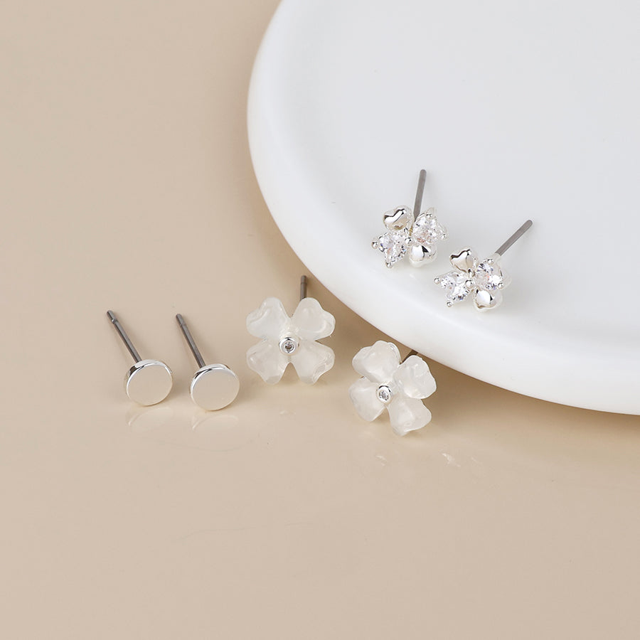 POM Silver Plated Triple Flower & Circle Earring Set - More Than Just a Gift | Narborough Hall
