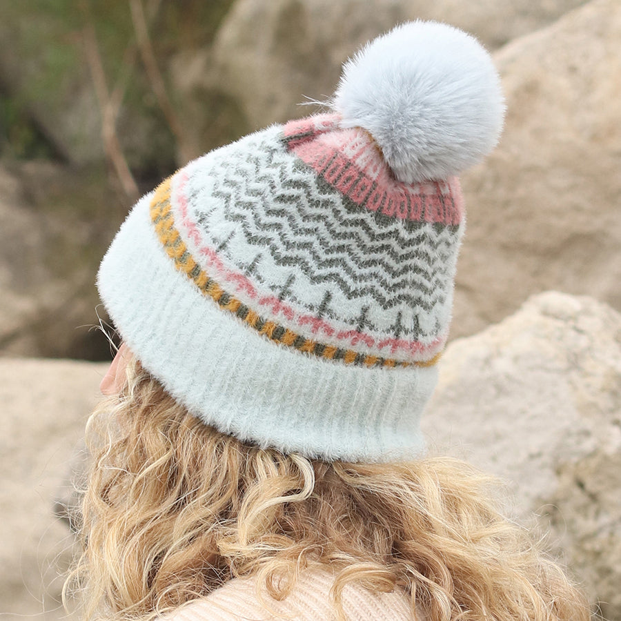 POM Pale Blue & Mustard Pattern Hat