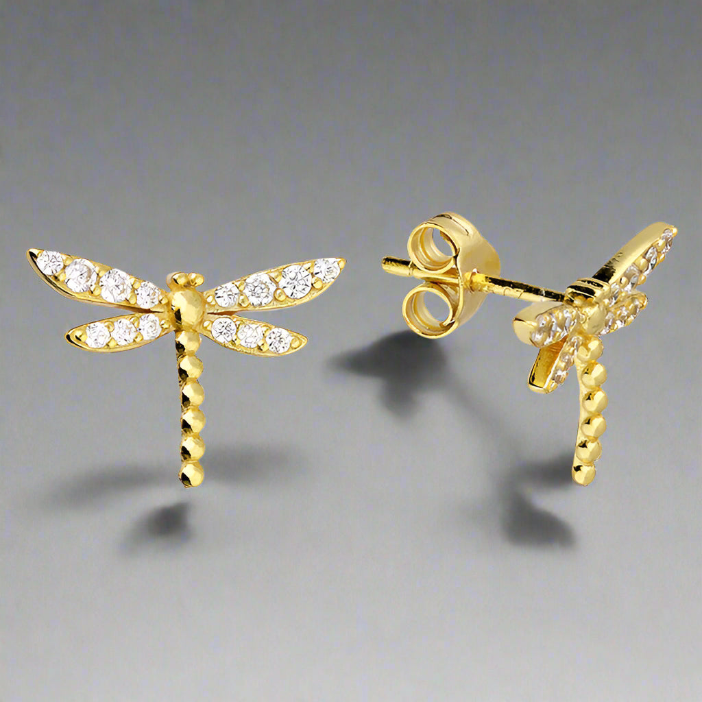 Iris Miel Sterling Silver Gold Plated Dragonfly Stud Earrings