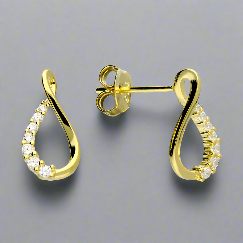 Sterling Silver Gold Plated Teardrop Twist CZ Earrings