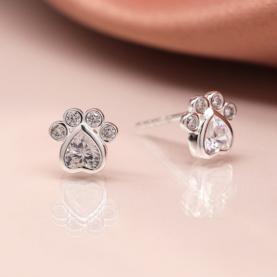 POM Sterling Silver CZ Crystal Paw Print Stud Earrings – More Than