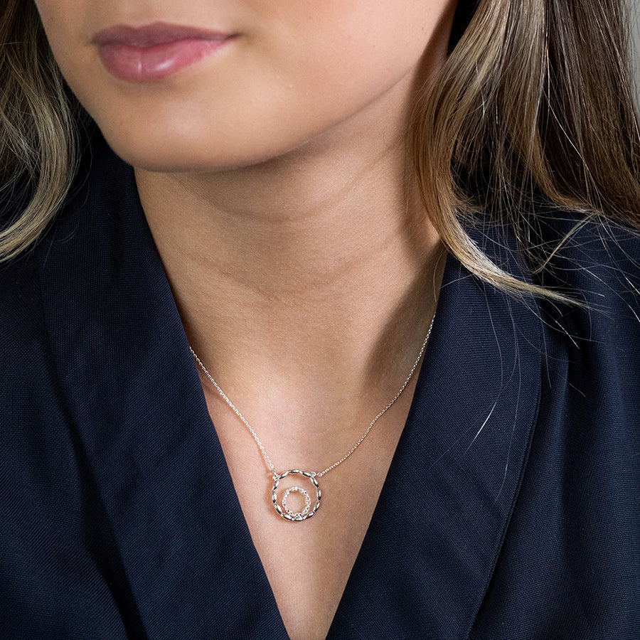 POM Silver Plated Scalloped & Pave Hoop Necklace