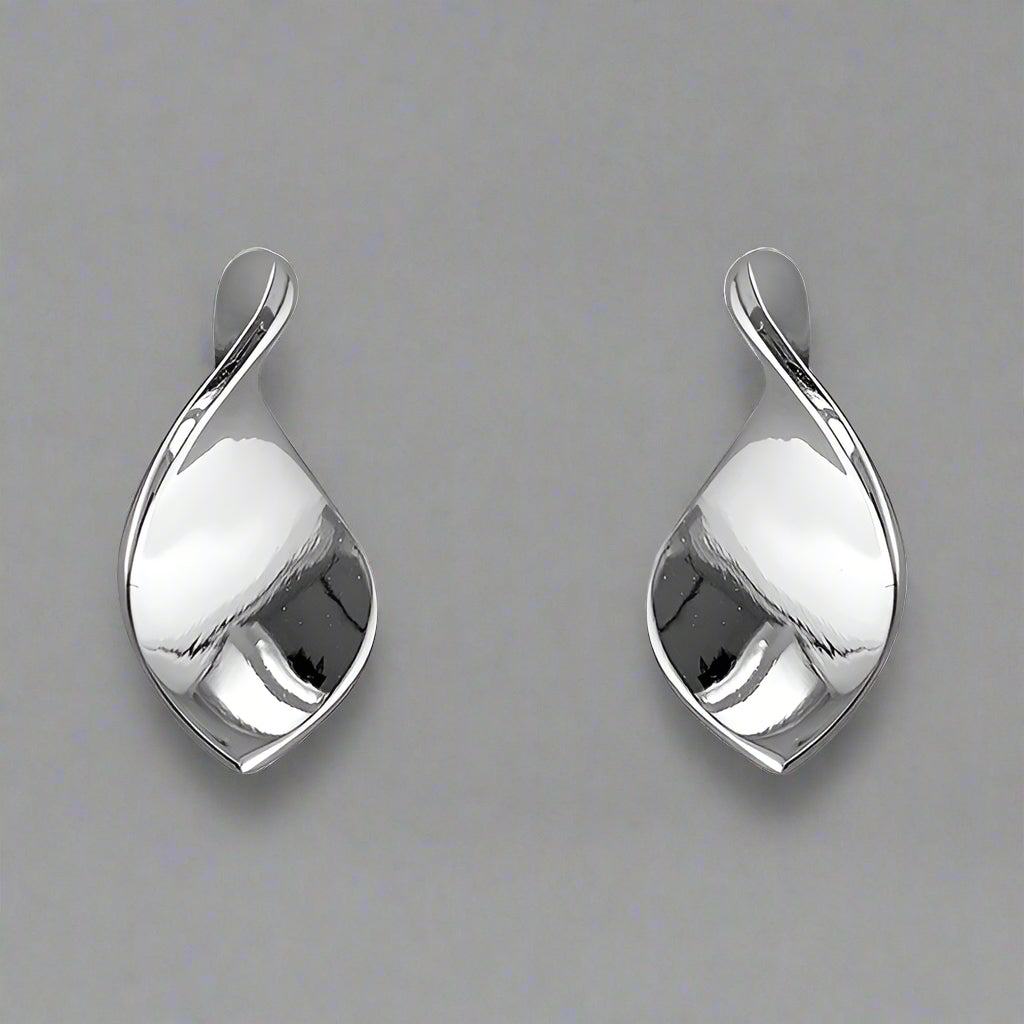 Sterling Silver Twist Leaf Stud Earrings