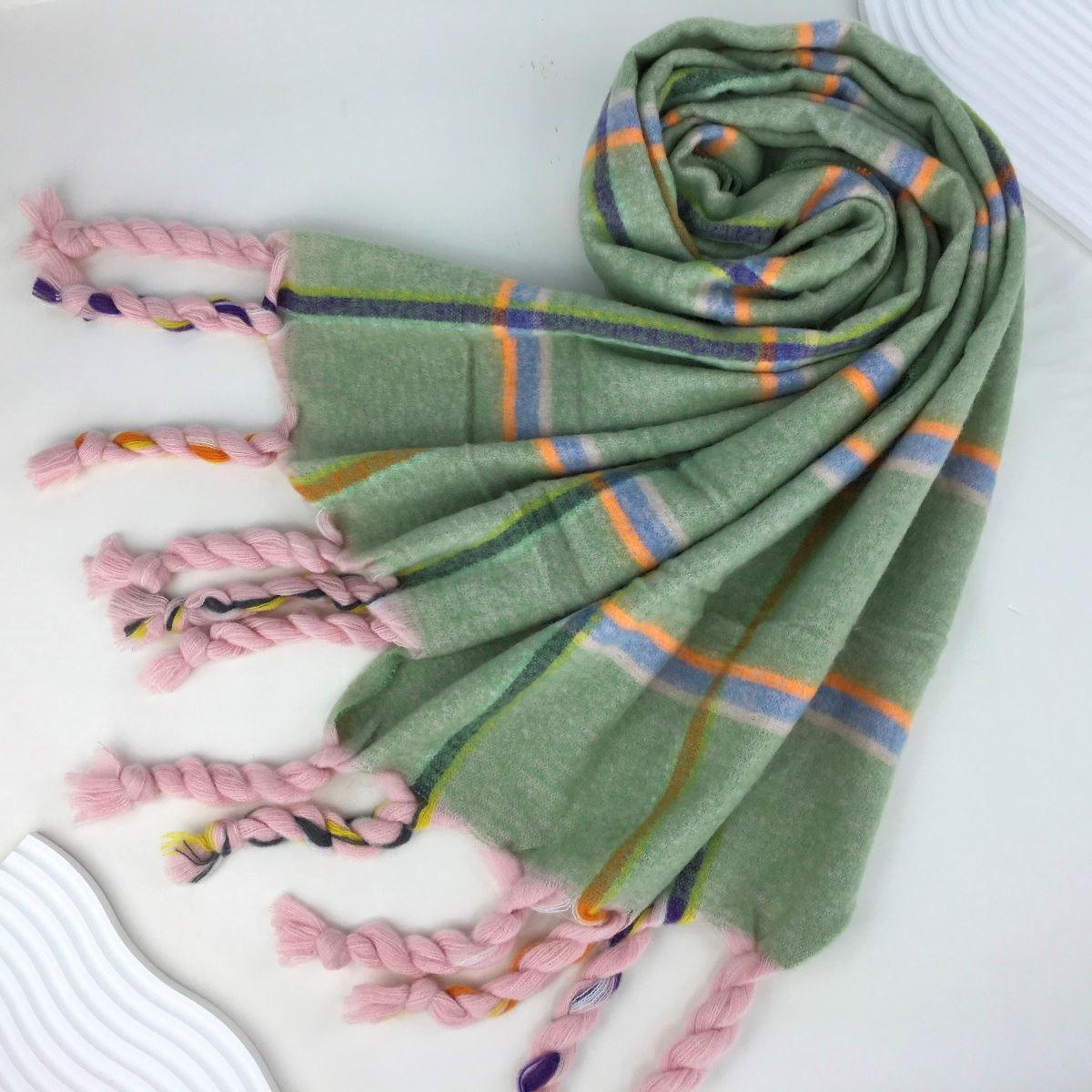 Green & Pastel Check Blanket Scarf