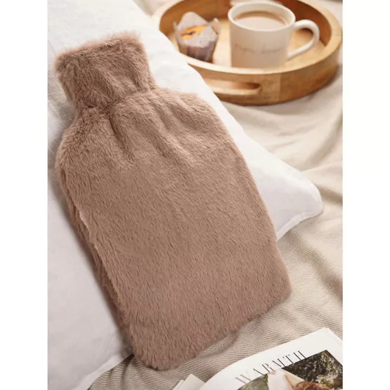 Sophia Layers Soft Faux Fur Hot Water Bottle - Taupe