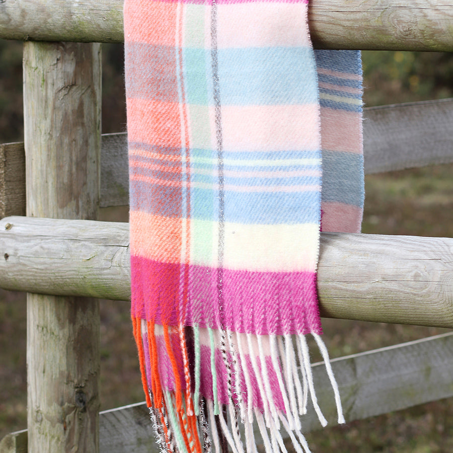 POM Magenta & Pastel Check Scarf
