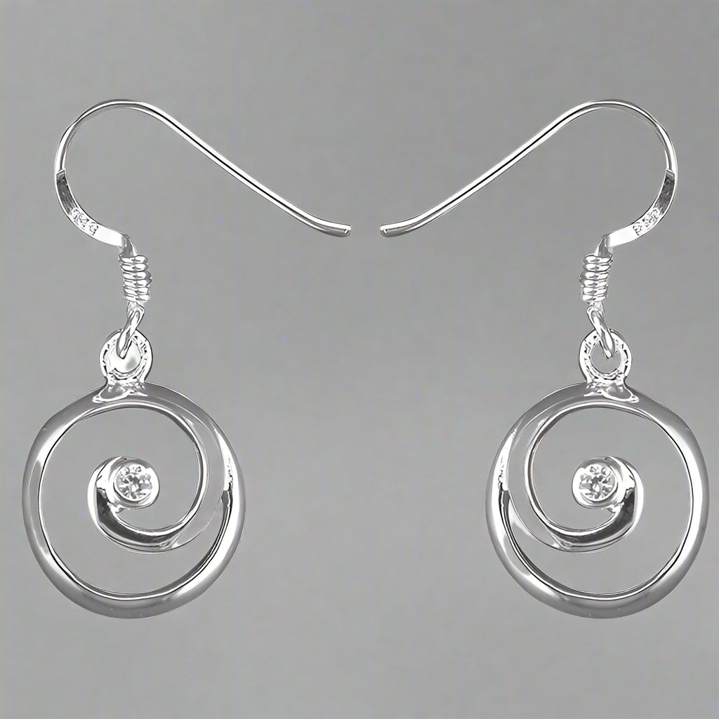 Sterling Silver CZ Centre Swirl Hook Earrings