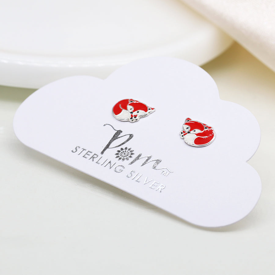 POM Sterling Silver Enamel Red Panda Stud Earrings