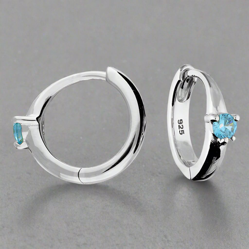 Sterling Silver Blue Topaz Huggie Hoop