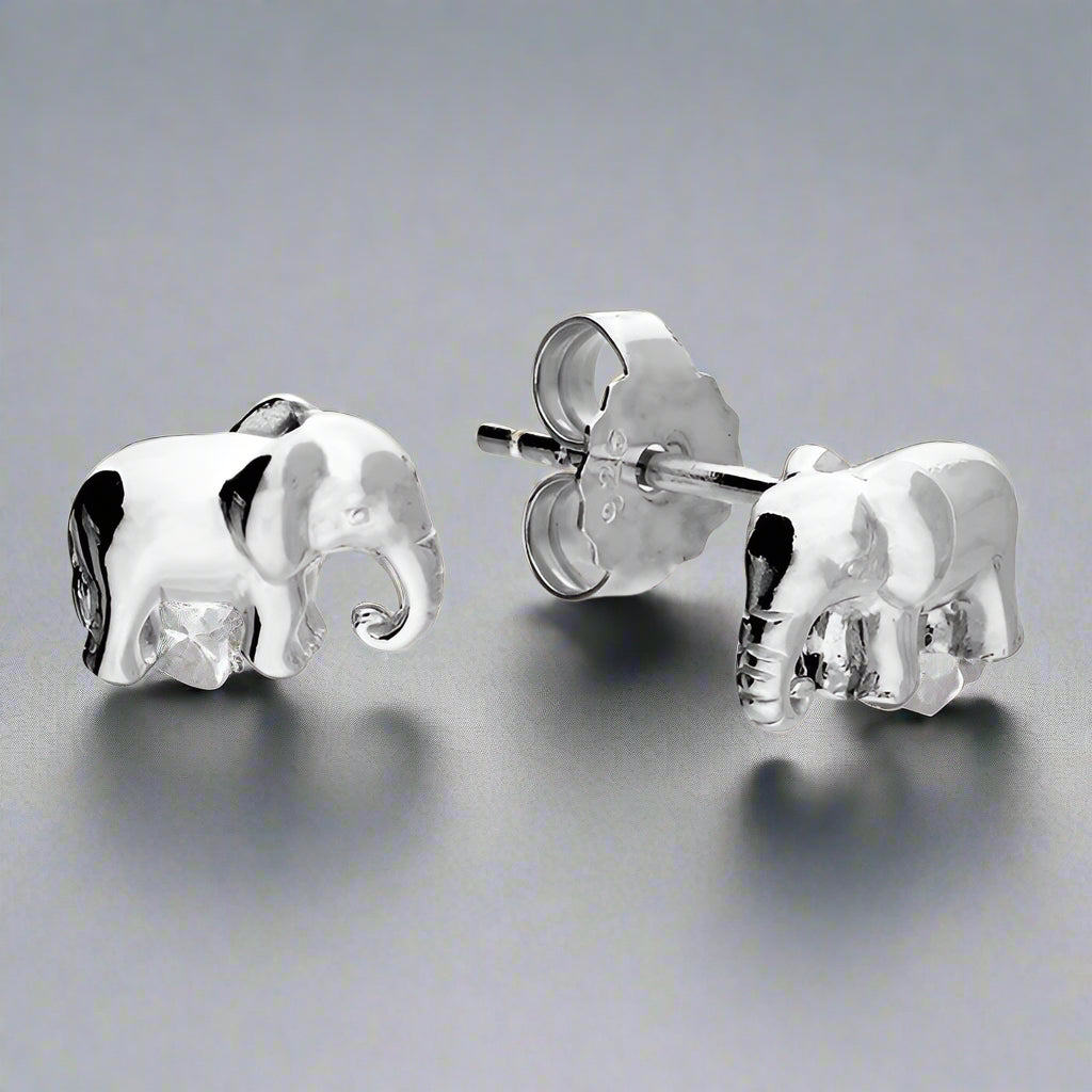 Sterling Silver Small Elephant Stud Earrings