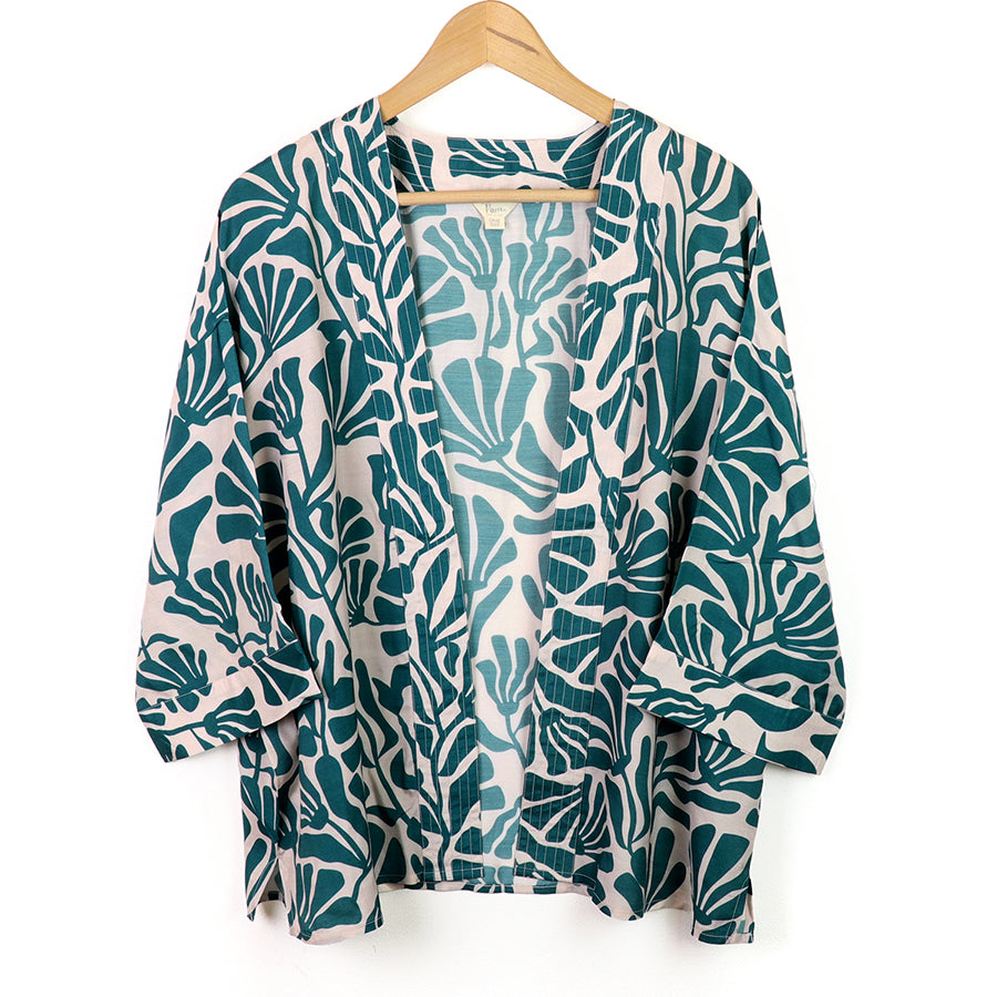 POM Teal Silhouette Print Kimono - More Than Just a Gift | Narborough Hall