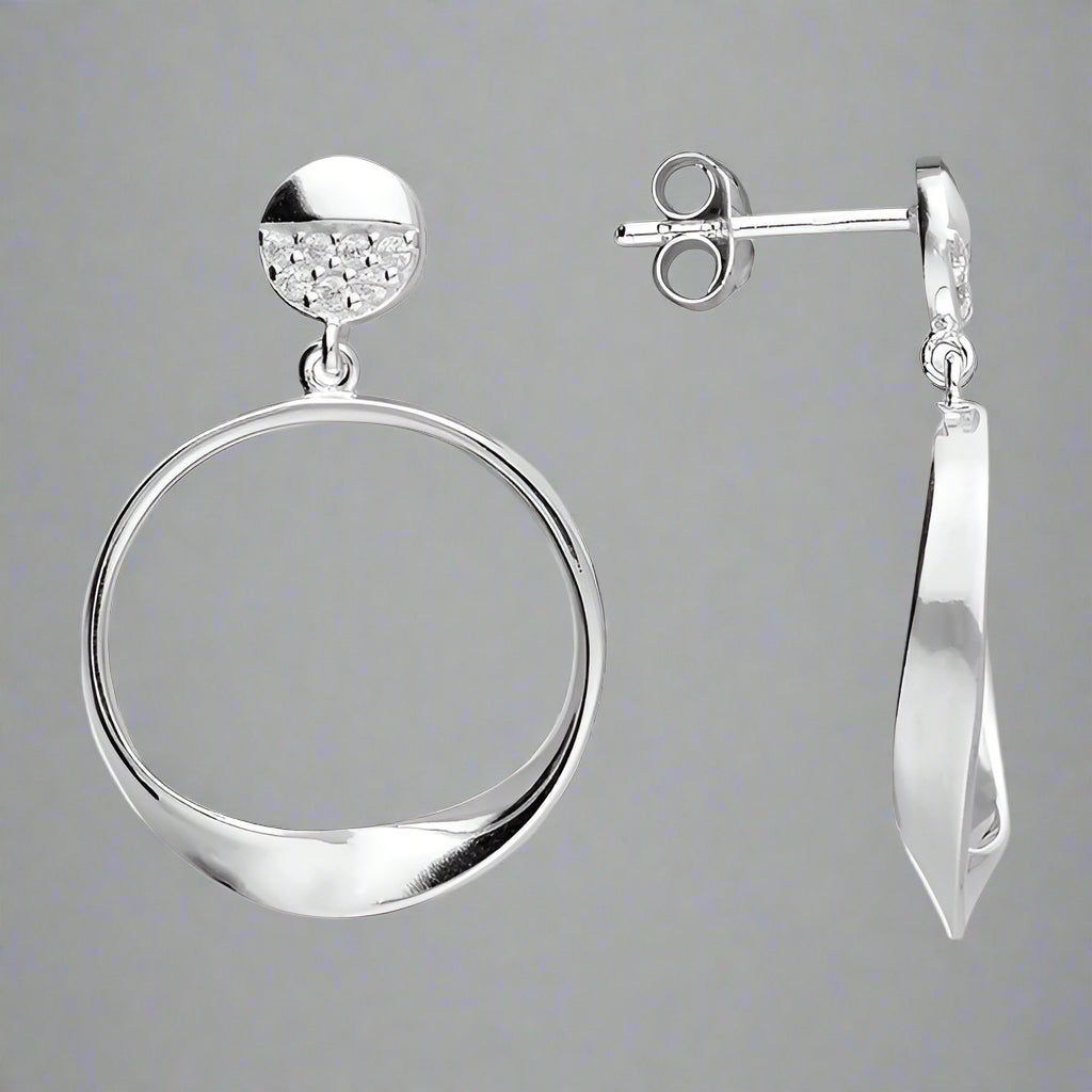 Sterling Silver CZ & Twist Circle Stud Earrings