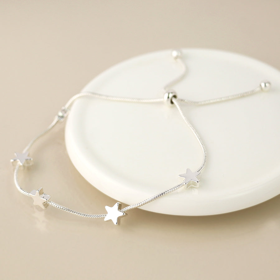 POM Silver Plated Snake Chain Stars Adjustable Bracelet