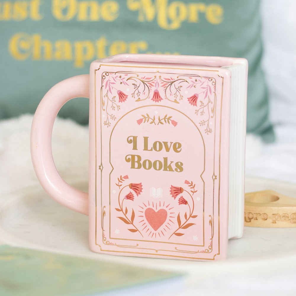 Book Shaped Mug - I Love Books Pink