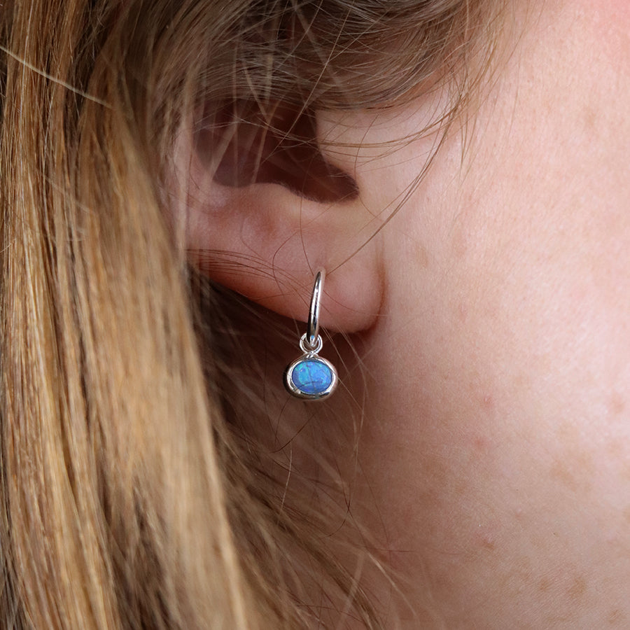 Sterling Silver Round Blue Opal Hoop Stud Earrings