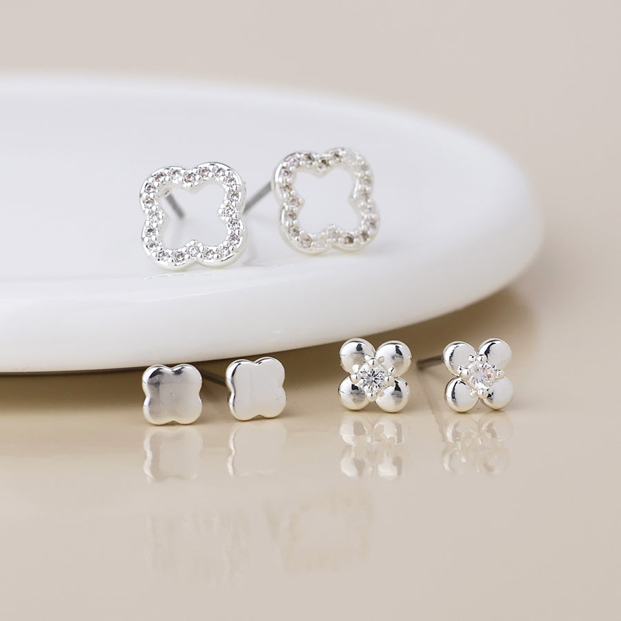 POM Silver Plated Triple Quatrefoil Stud Earring Set - More Than Just a Gift | Narborough Hall