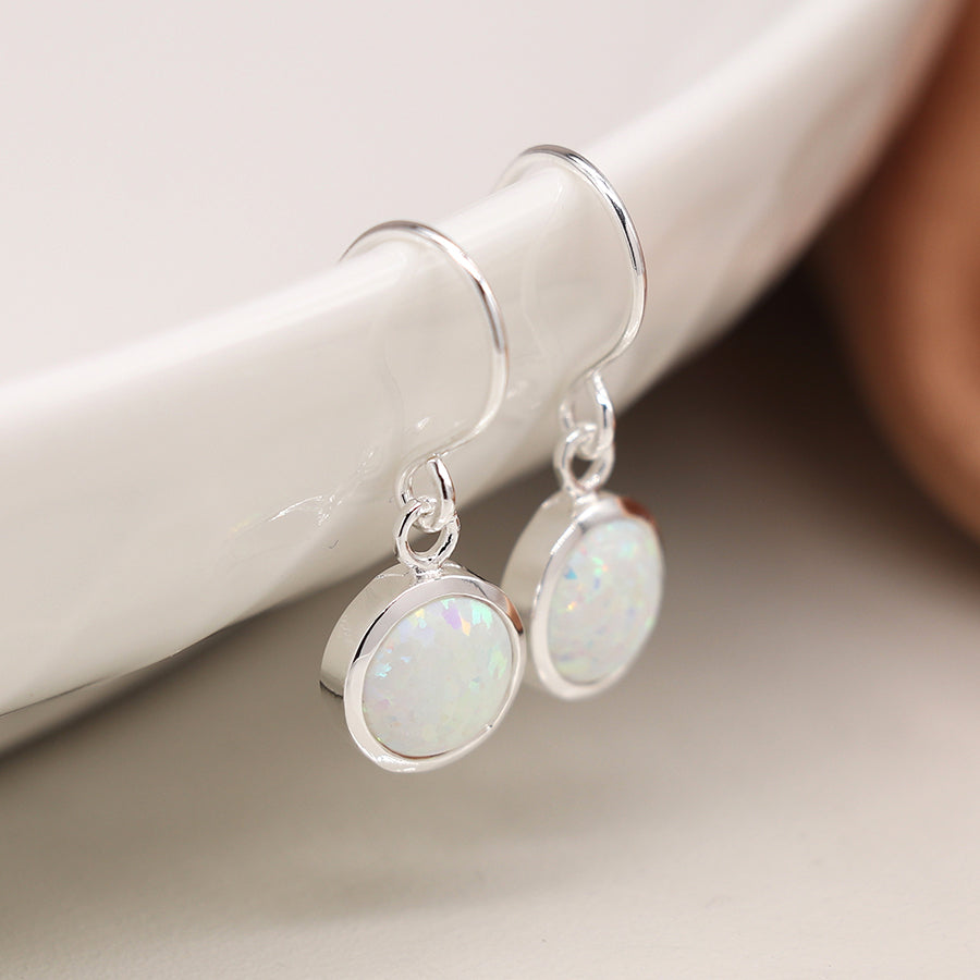 Sterling Silver Round Opal Drop Earrings