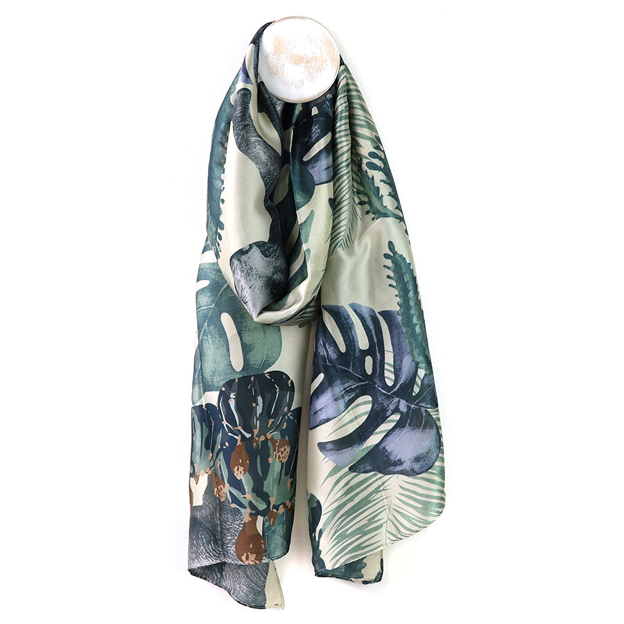 POM Recycled Silky Green Mix Monstera Leaf Print Scarf - More Than Just a Gift | Narborough Hall