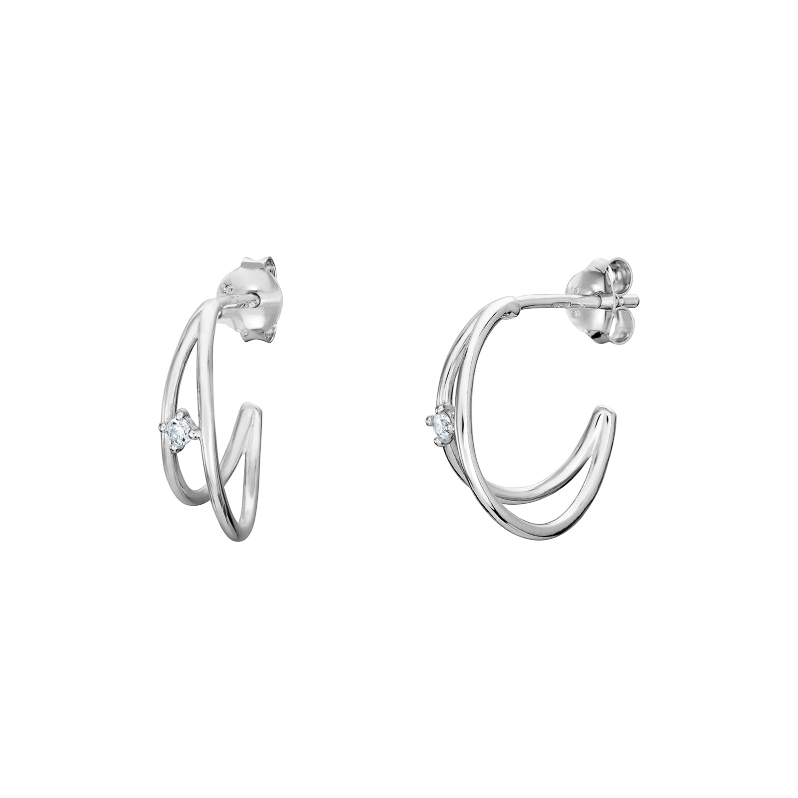 Sterling Silver CZ Double Hoop Earrings