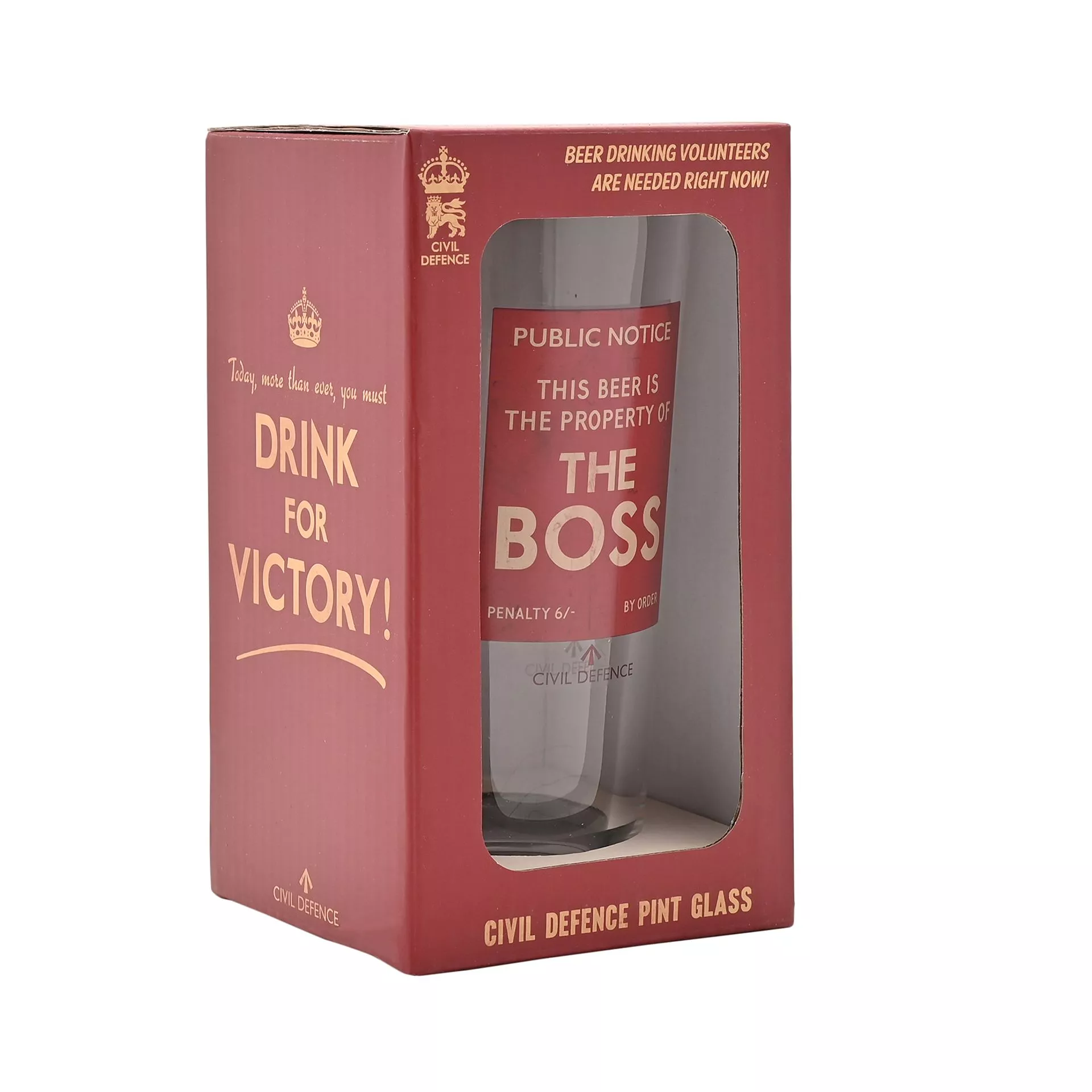 Civil Defence The Boss Pint Glass