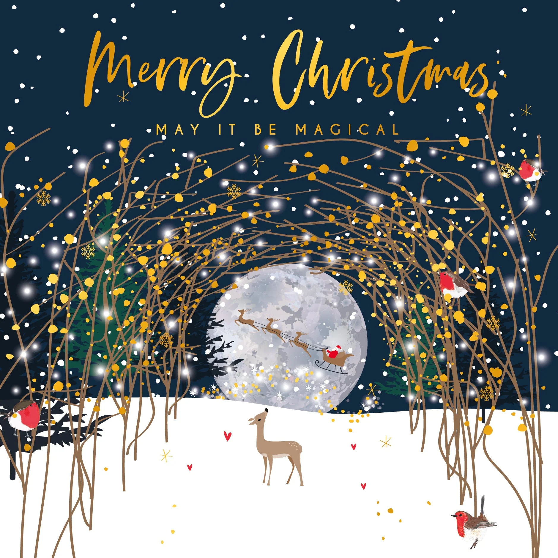 Belly Button Deer & Moon Arch Christmas Card