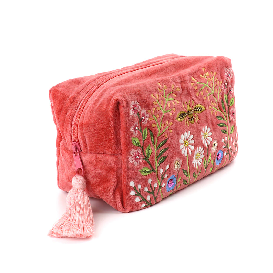 POM Salmon Pink Velvet Meadow Wash Bag - More Than Just a Gift | Narborough Hall
