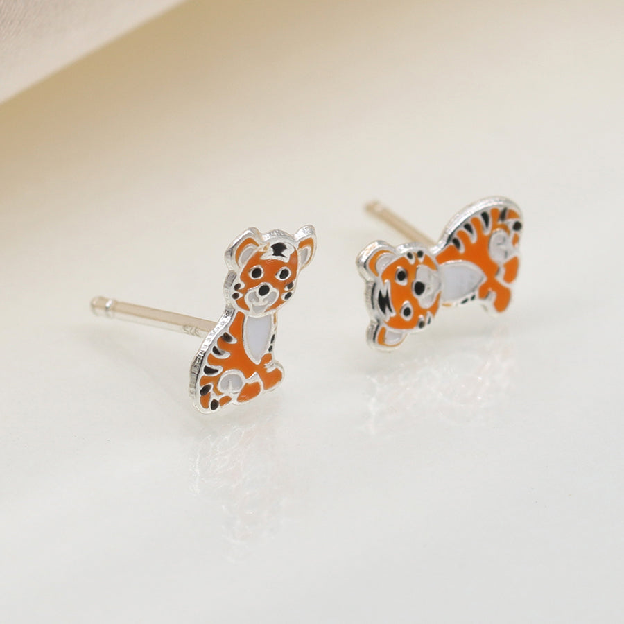 POM Sterling Silver Enamel Tiger Stud Earrings