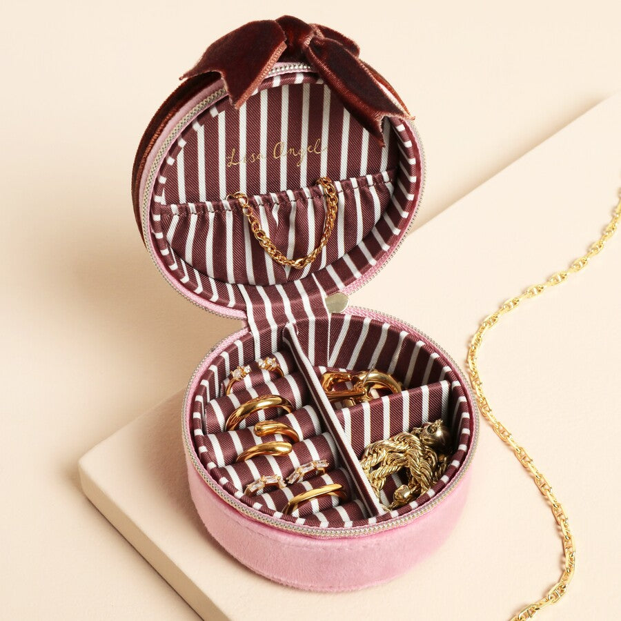 Lisa Angel Pink & Burgundy Bow Round Jewellery Box