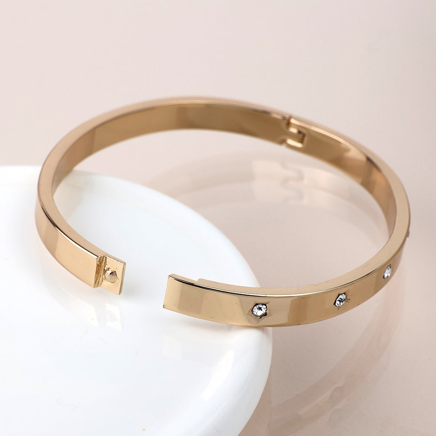 POM Golden Crystal Stars Hinged Bangle