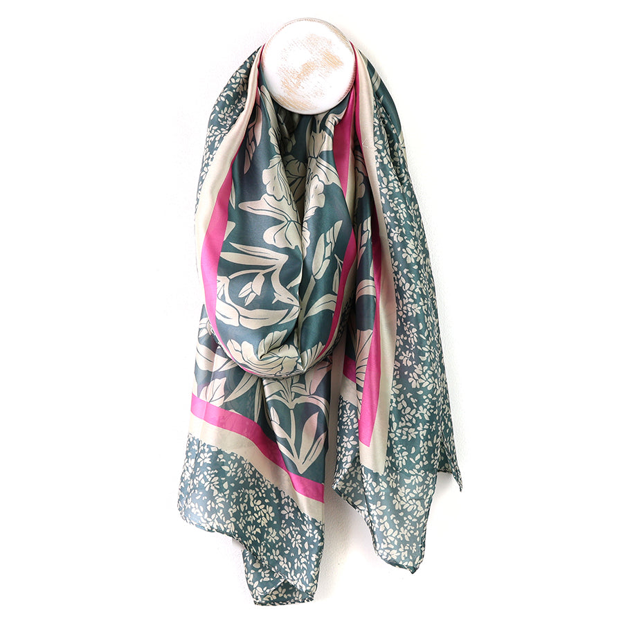 POM Recycled Silky Floral & Pink Border Scarf - More Than Just a Gift | Narborough Hall