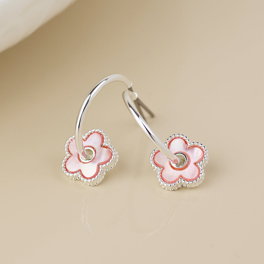 POM Silver Plated Pink Pearl Flower Hoop Earrings - More Than Just a Gift | Narborough Hall