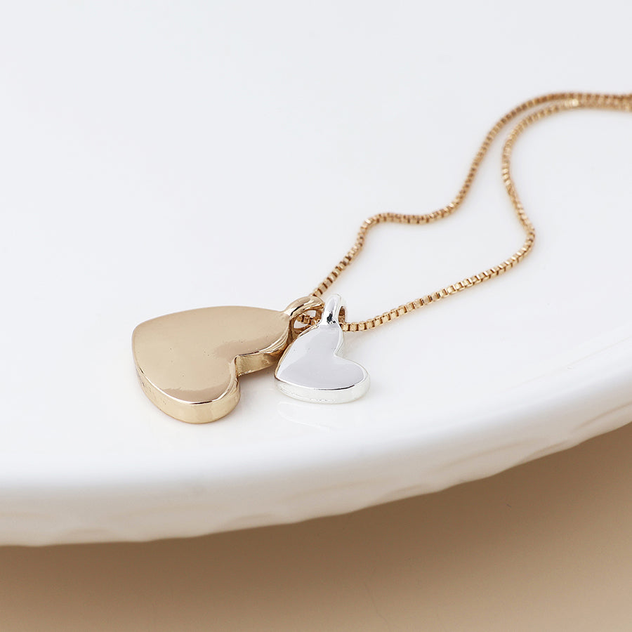 POM Golden & Silver Plated Double Heart Necklace - More Than Just a Gift | Narborough Hall