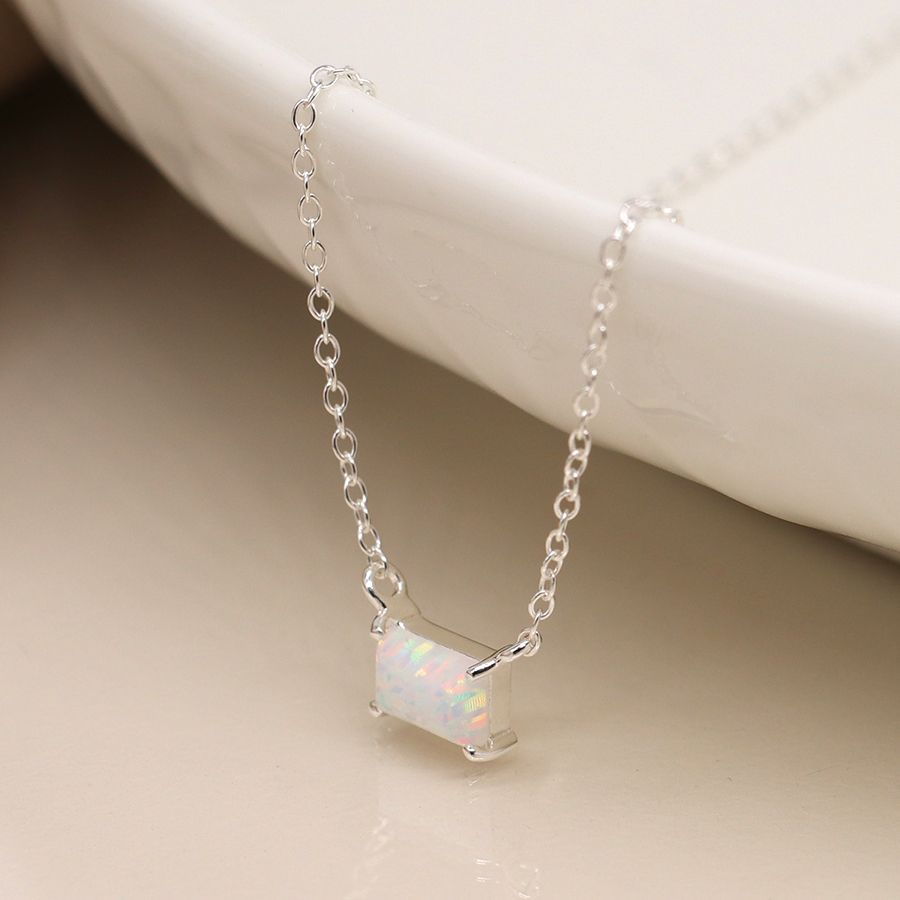 POM Sterling Silver Rectangle Opal Necklace