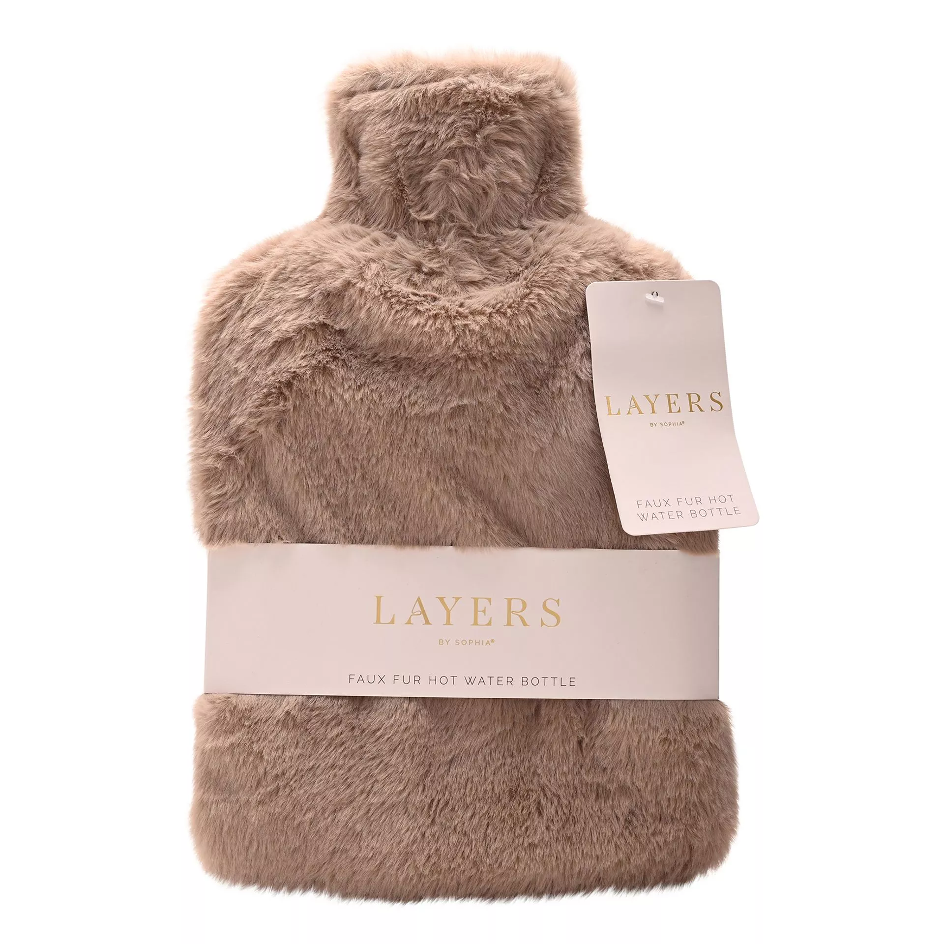 Sophia Layers Soft Faux Fur Hot Water Bottle - Taupe