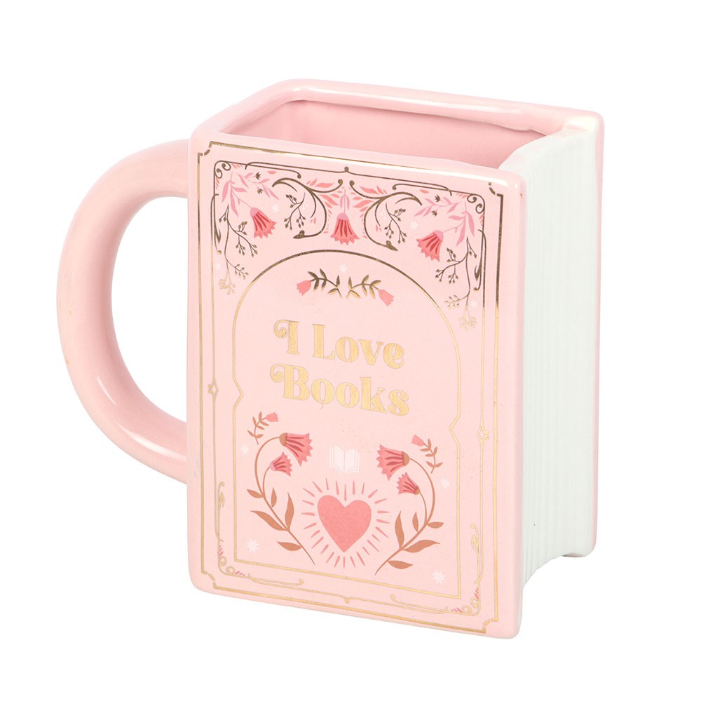Book Shaped Mug - I Love Books Pink
