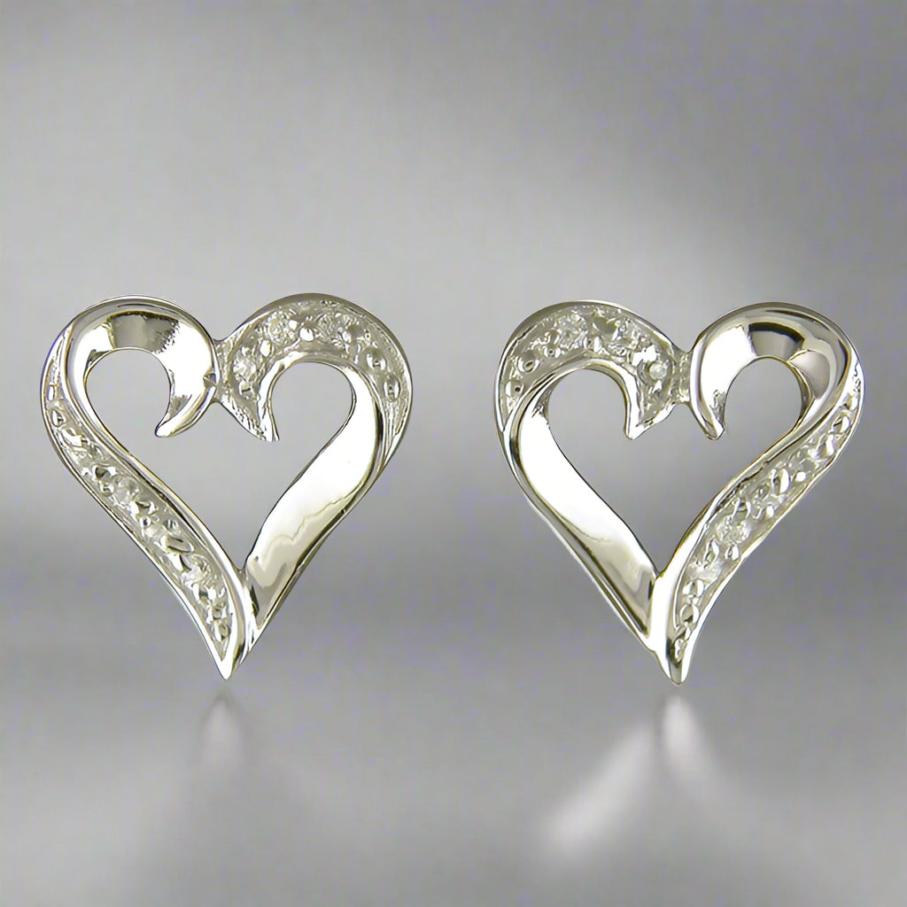 Sterling Silver White CZ Open Heart Stud Earrings
