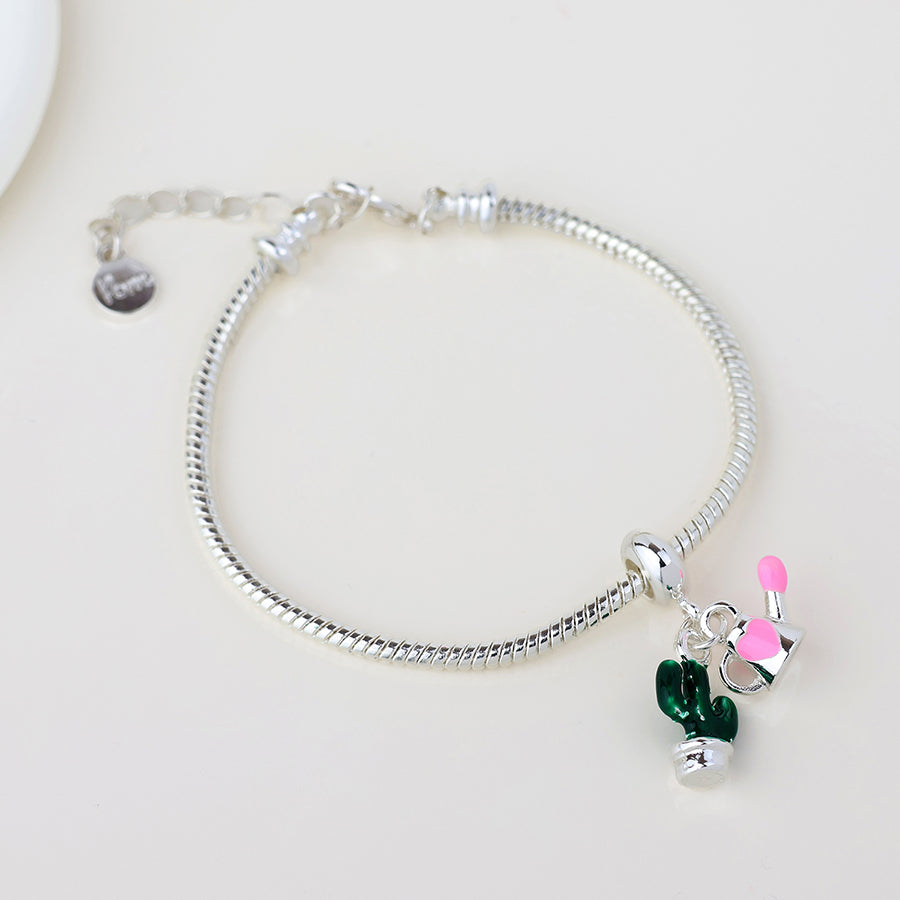 POM Silver Plated Cactus & Watering Can Charm Bracelet - More Than Just a Gift | Narborough Hall