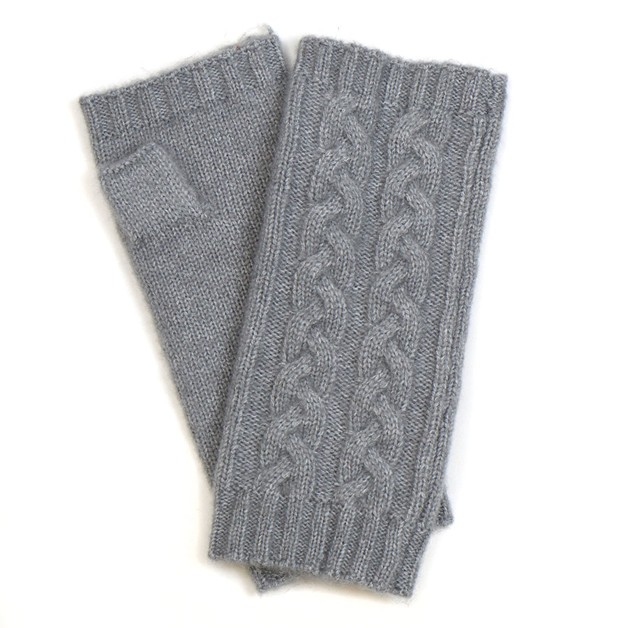 POM Light Grey Cable Knit Wrist Warmers