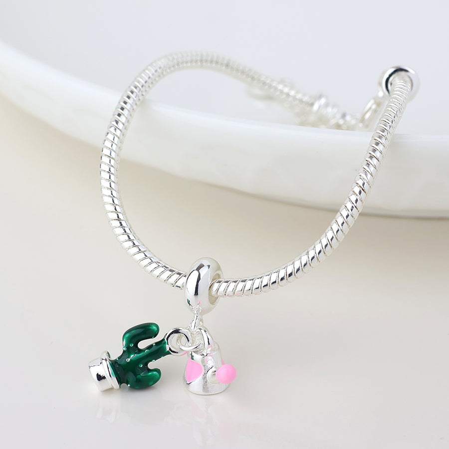 POM Silver Plated Cactus & Watering Can Charm Bracelet - More Than Just a Gift | Narborough Hall