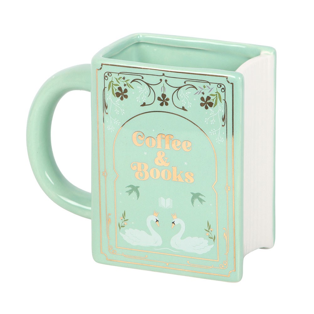 Book Shaped Mug - Coffee and Books Green
