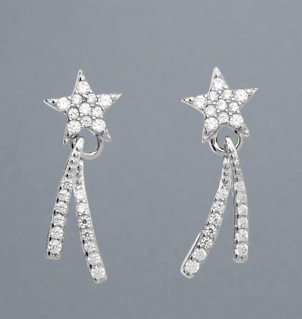 Sterling Silver CZ Shooting Star Stud Earrings
