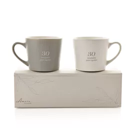 Amore Set Of 2 Grey & White Mugs - 30th Anniversary