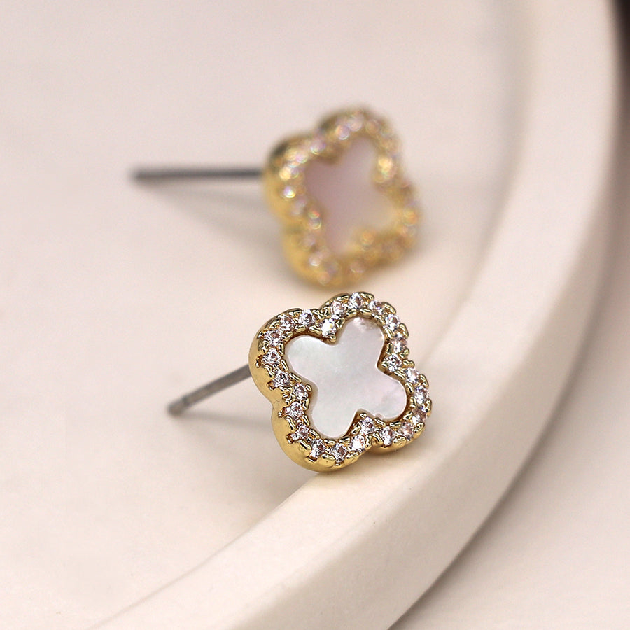 POM Golden Crystal Edged Quatrefoil Studs