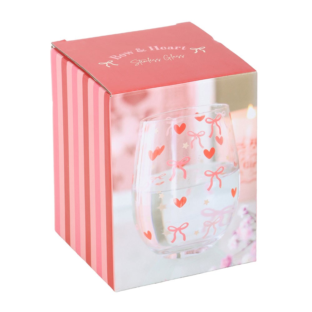 Bow & Heart Print Stemless Glass
