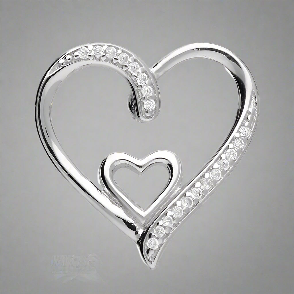 Sterling Silver Double Heart with CZ Necklace